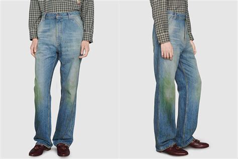 gucci fake grass stain|Gucci Debuts $1,200 Jeans Designed with Grass Stains Around .